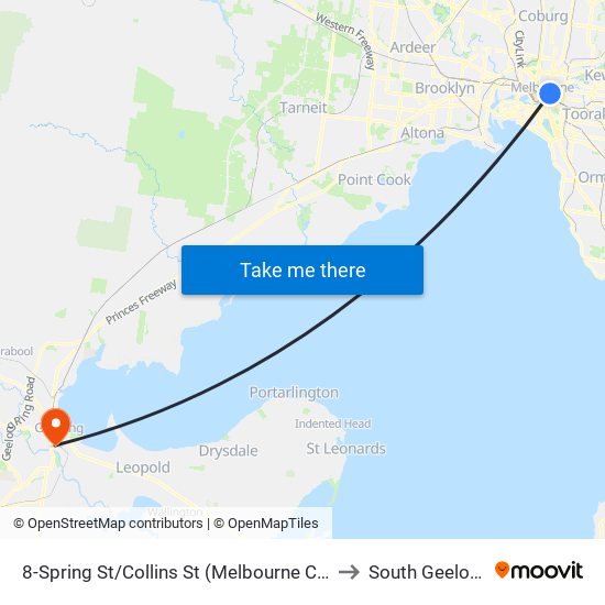 8-Spring St/Collins St (Melbourne City) to South Geelong map