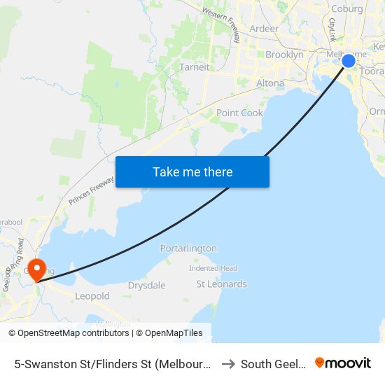 5-Swanston St/Flinders St (Melbourne City) to South Geelong map