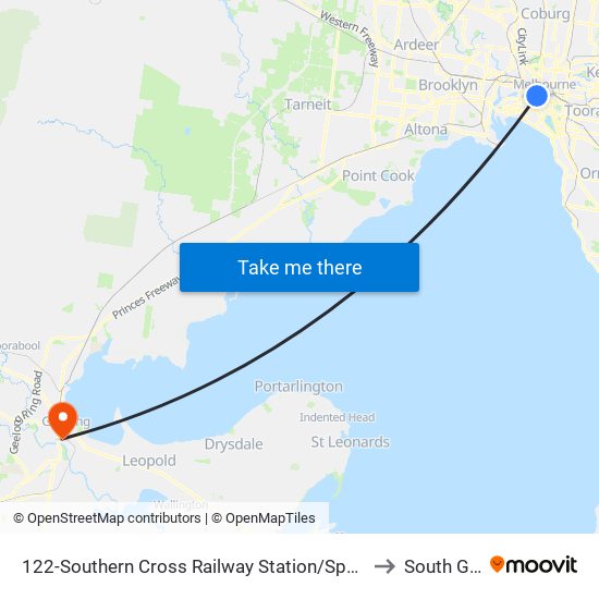 122-Southern Cross Railway Station/Spencer St (Melbourne City) to South Geelong map