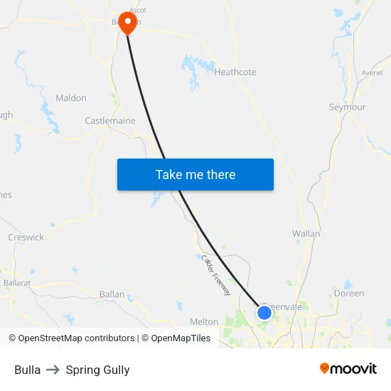 Bulla to Spring Gully map