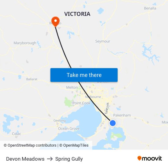 Devon Meadows to Spring Gully map