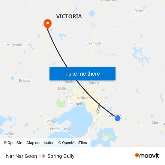 Nar Nar Goon to Spring Gully map