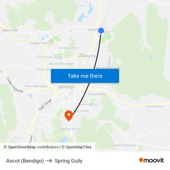 Ascot (Bendigo) to Spring Gully map