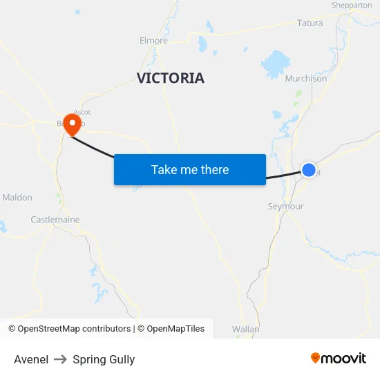 Avenel to Spring Gully map