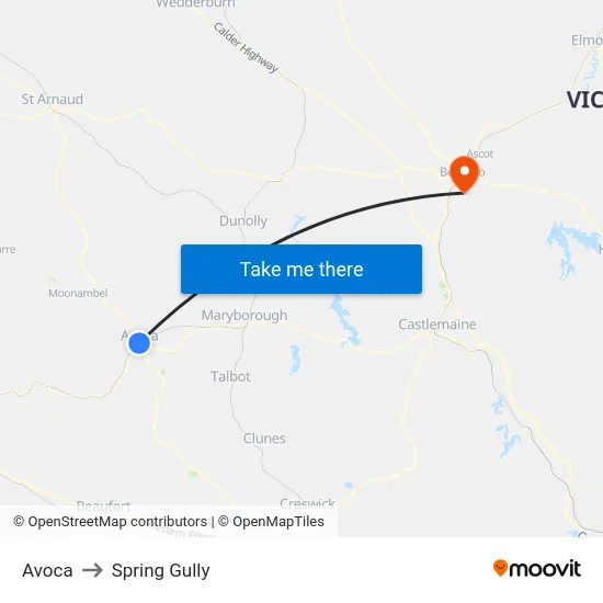Avoca to Spring Gully map