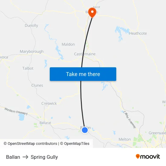 Ballan to Spring Gully map