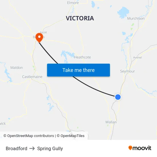 Broadford to Spring Gully map