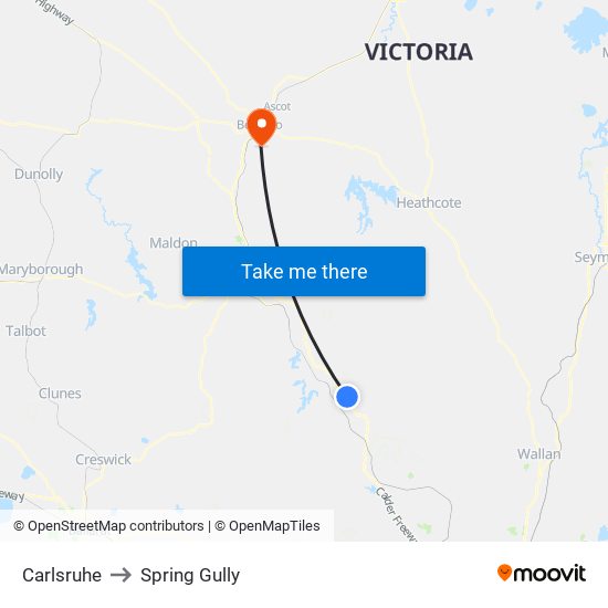 Carlsruhe to Spring Gully map