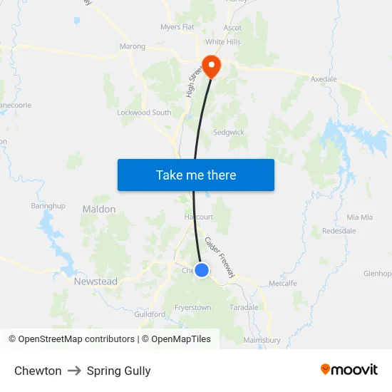 Chewton to Spring Gully map