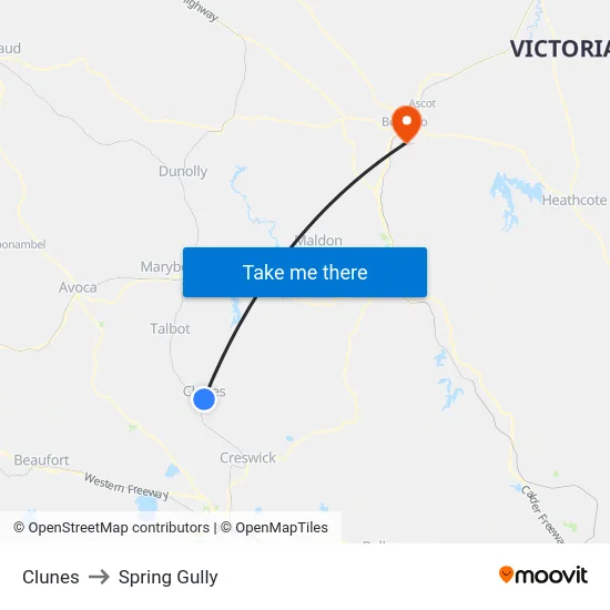 Clunes to Spring Gully map