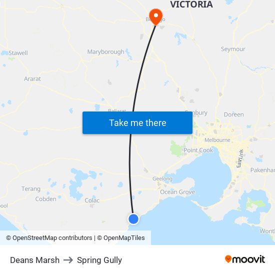 Deans Marsh to Spring Gully map