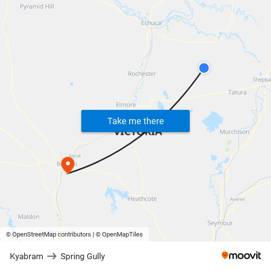 Kyabram to Spring Gully map