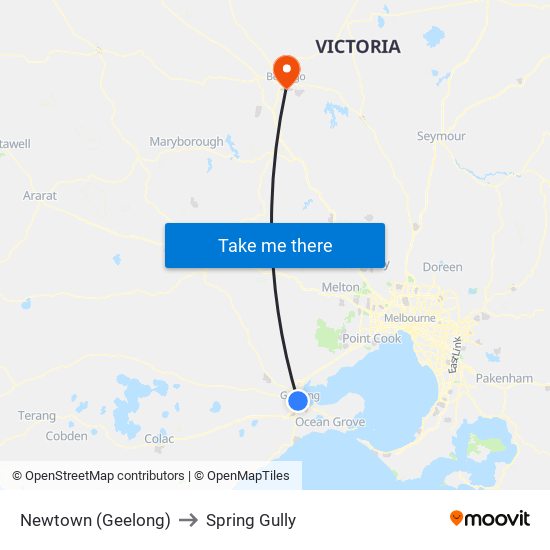 Newtown (Geelong) to Spring Gully map