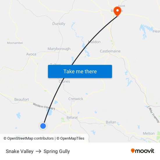 Snake Valley to Spring Gully map