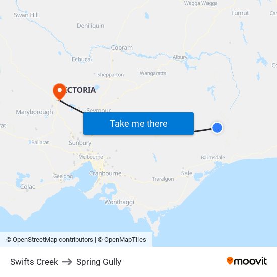 Swifts Creek to Spring Gully map