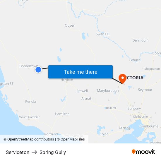 Serviceton to Spring Gully map