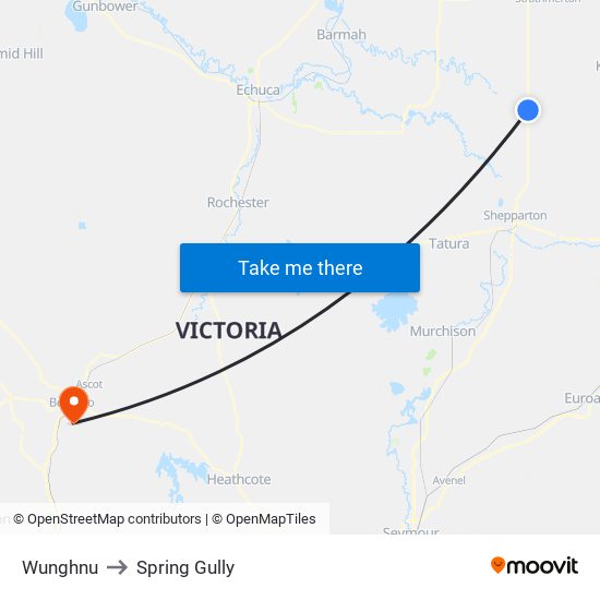 Wunghnu to Spring Gully map