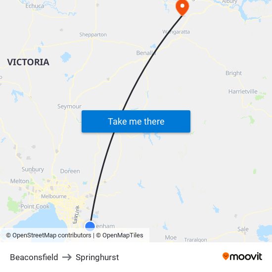 Beaconsfield to Springhurst map