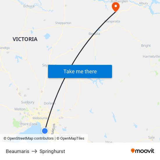 Beaumaris to Springhurst map