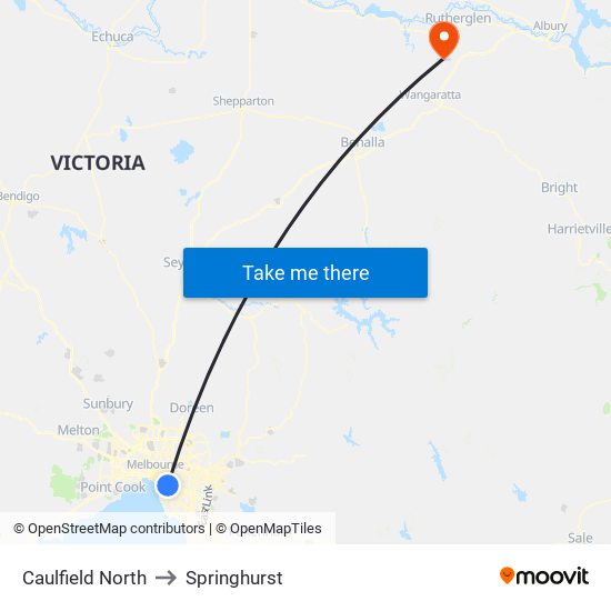 Caulfield North to Springhurst map