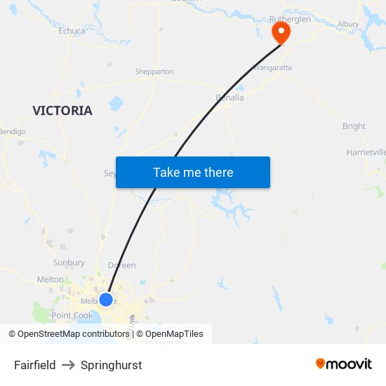 Fairfield to Springhurst map