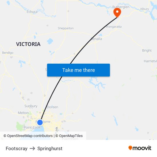 Footscray to Springhurst map