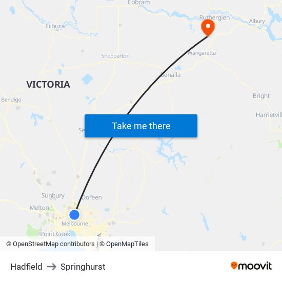 Hadfield to Springhurst map