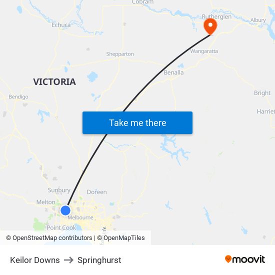 Keilor Downs to Springhurst map