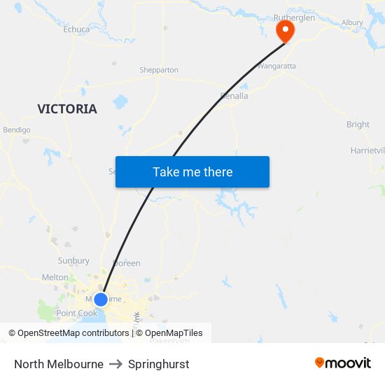 North Melbourne to Springhurst map