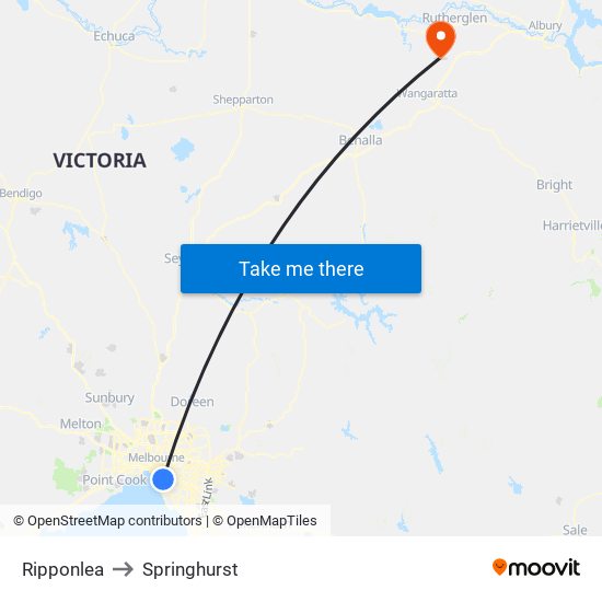 Ripponlea to Springhurst map