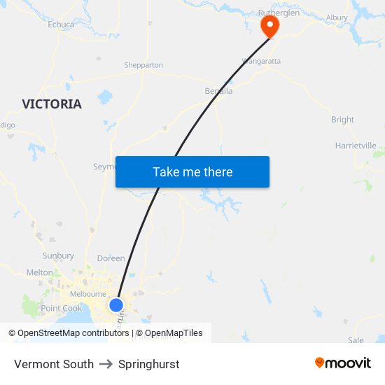 Vermont South to Springhurst map