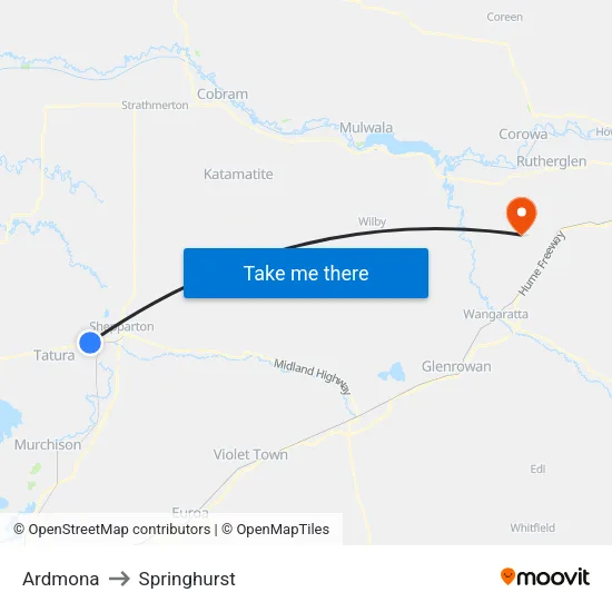 Ardmona to Springhurst map