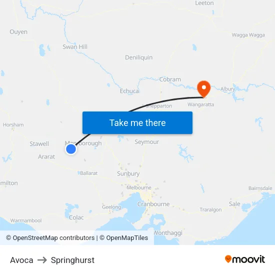 Avoca to Springhurst map