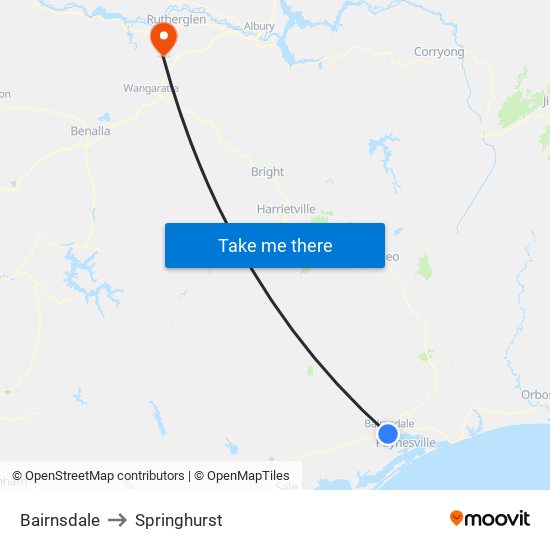 Bairnsdale to Springhurst map