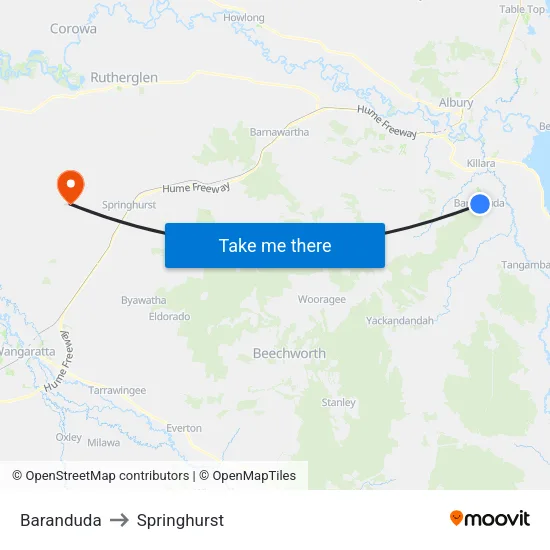 Baranduda to Springhurst map