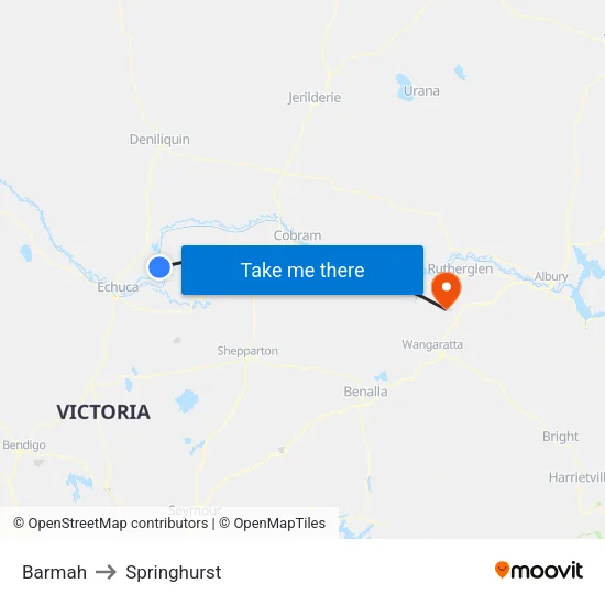 Barmah to Springhurst map
