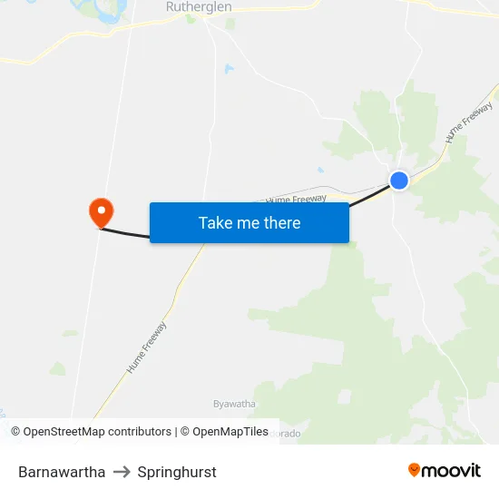 Barnawartha to Springhurst map