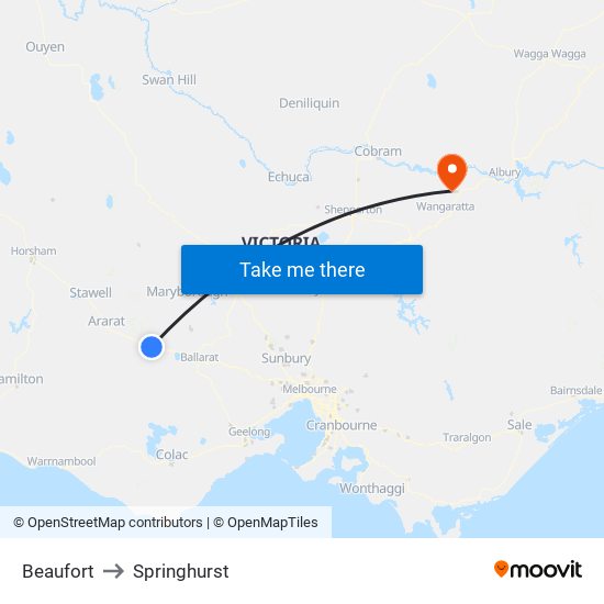 Beaufort to Springhurst map