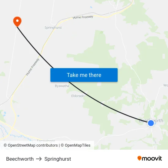 Beechworth to Springhurst map