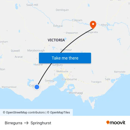 Birregurra to Springhurst map