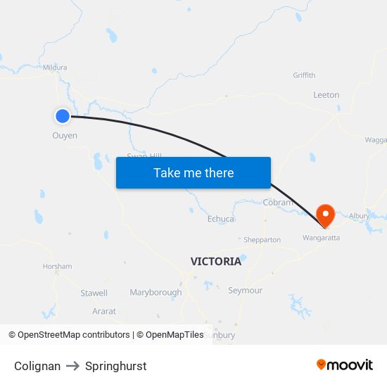 Colignan to Springhurst map