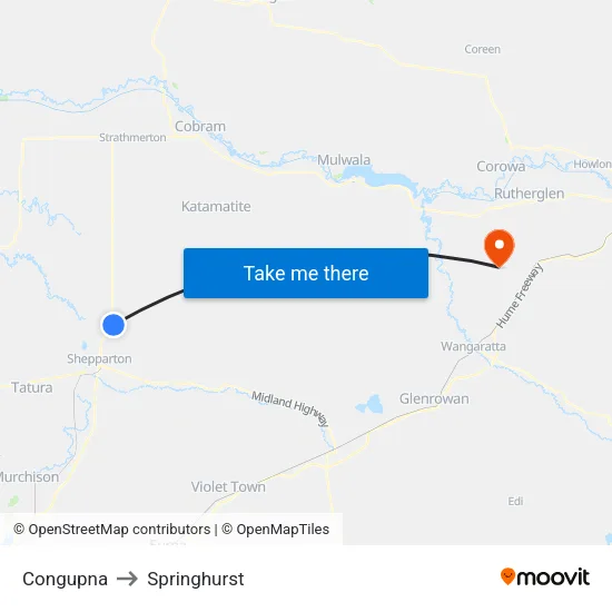 Congupna to Springhurst map