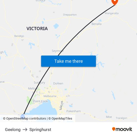 Geelong to Springhurst map