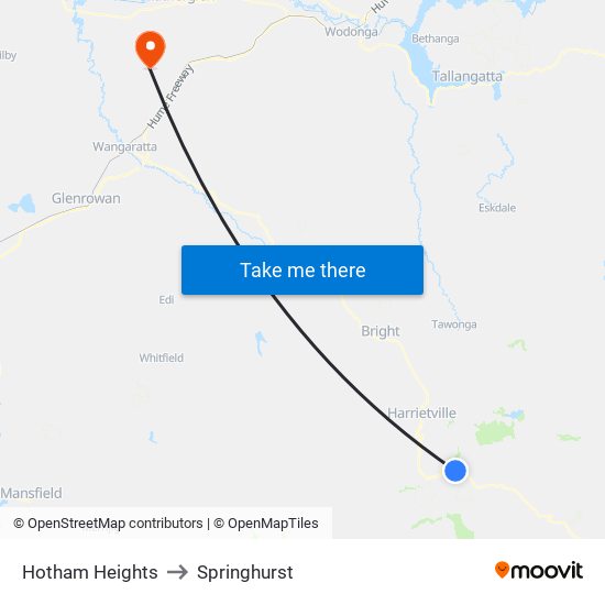 Hotham Heights to Springhurst map