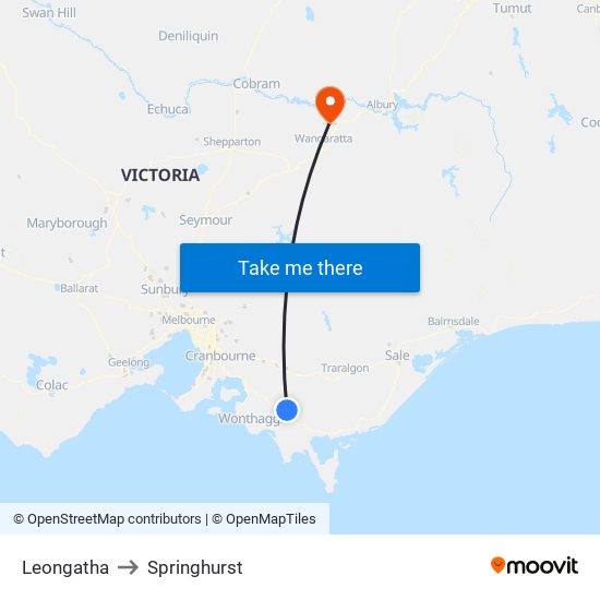 Leongatha to Springhurst map