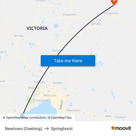 Newtown (Geelong) to Springhurst map