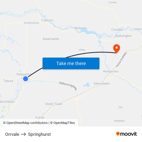 Orrvale to Springhurst map