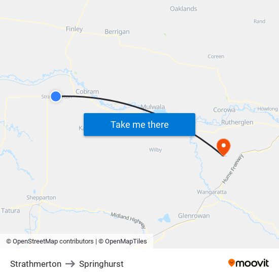 Strathmerton to Springhurst map