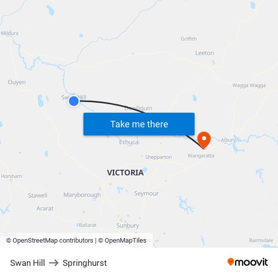 Swan Hill to Springhurst map