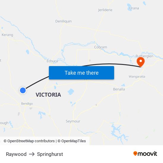 Raywood to Springhurst map